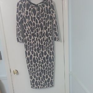 Boden Beige and Black Animal-Print Midi Dress